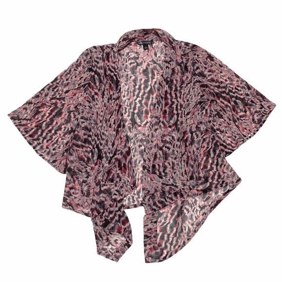 I.n Studio Sheer Pink Animal Print Drapey Open Front Cardigan Sweater - Picture 1 of 11